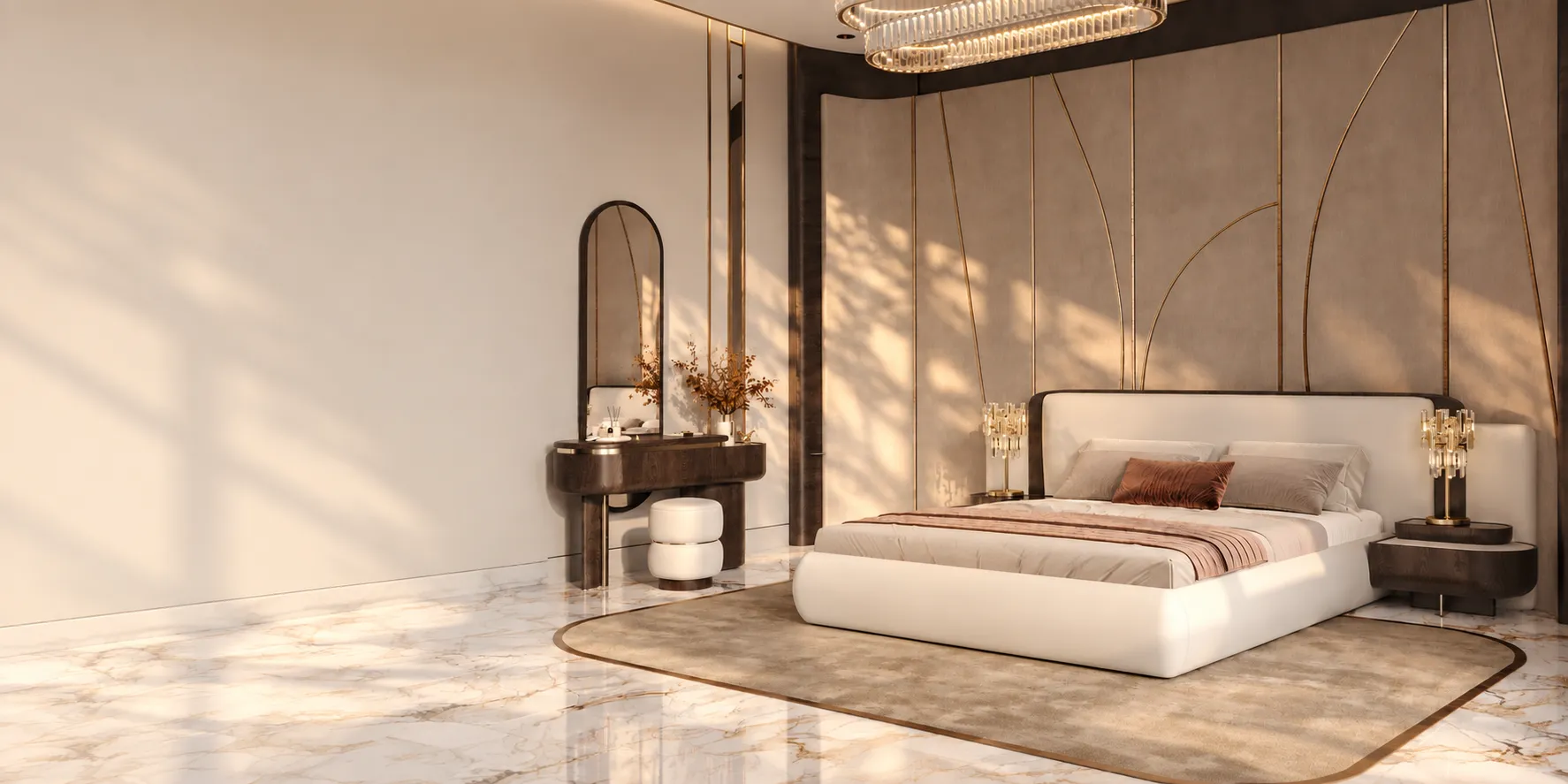 Upholstered bed in a calm contemporary bedroom