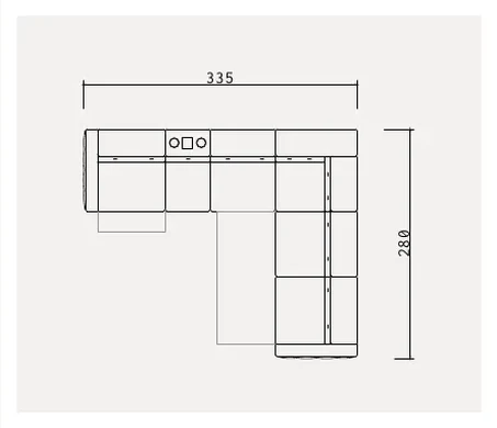 Nelson Sectional Sofa with Arm, 335 cm L-shaped layout plan with bar console