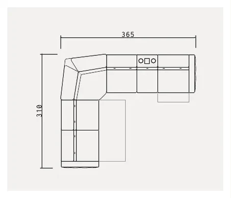Nelson Sectional Sofa with Arm, 365 cm curved corner layout plan with bar console