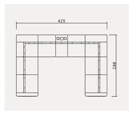 Nelson Sectional Sofa with Arm, 425 cm U-shaped layout plan with bar console