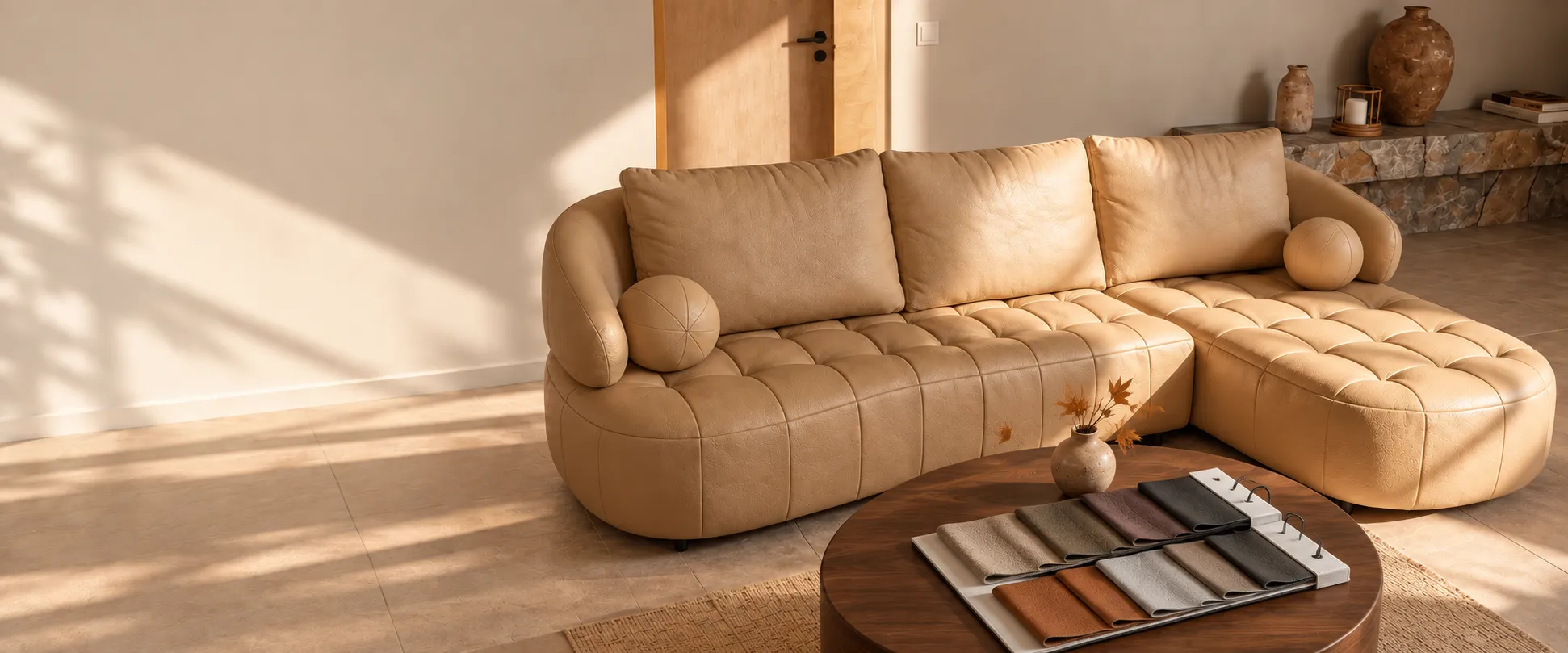 Levida custom sectional with upholstery samples